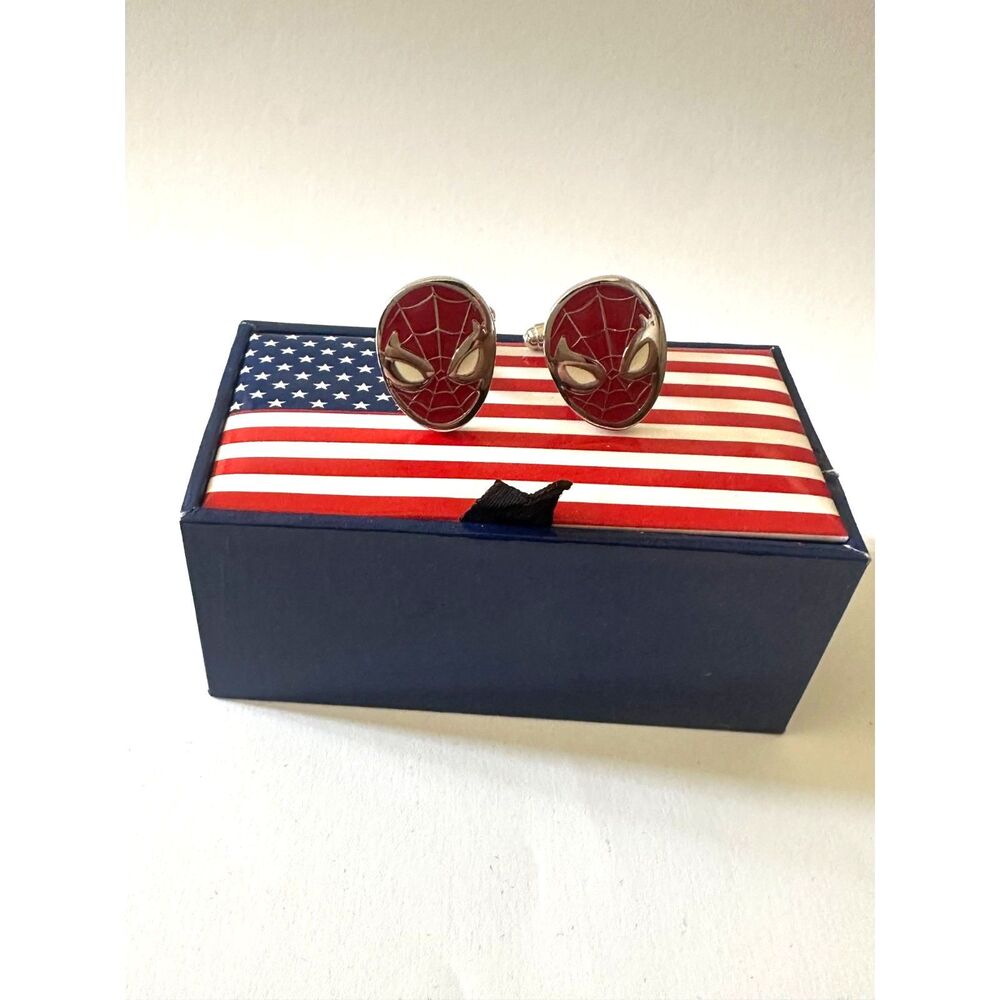Spider-Man Face Mask Cufflinks — Red Enamel — USA Gift Box
